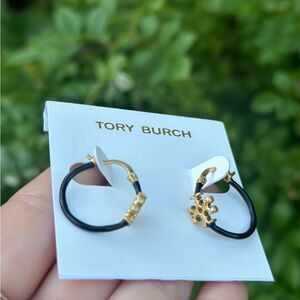 Tory Burch Black and Gold Eleanor Hoops